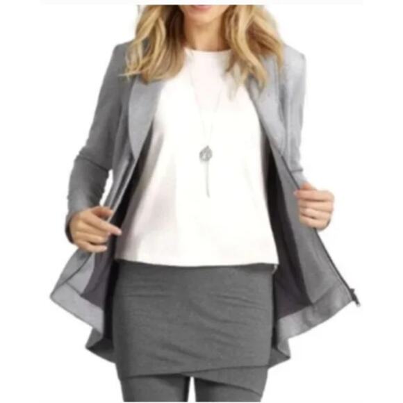 CAbi #5300 Drop Off Jacket Gray Striped Long Sleeve Zip Up Hi-low Medium - Picture 1 of 5